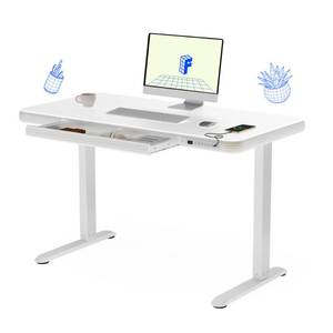 lot 1050 image: Geller Desk(similar as shown see actual pics)Electric Pure Glass Standing Desk with Drawer Desktop & USB Charge Ports, 48 Ergonomic Height Adjustable Sit to Stand Desk for Home Office (White, Glass) - Retail $280