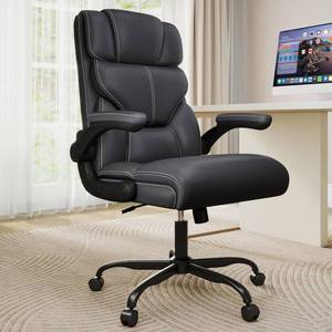 lot 1053 image: LazyBoy Executive Office Chair with Flip-up Armrests,Ergonomic Computer Desk Chairs,Mid-Tall Back Leather Office Chair 400 Lbs,Lumbar Support Swivel PC Chair with Rocking Function - Retail $130