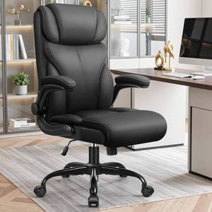lot 1054 image: LazyBoy Office Chair, Ergonomic Leather Desk Chair with Flip-up Armrests, Big and Tall High Back Executive Computer & Gaming Chair with Footrest, Comfy Padded, Rocking Function and Lumbar Support(Black) - Retail $140
