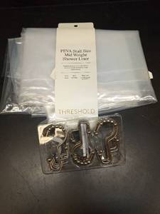 lot 1066 image: Threshold PEVA Mid Weight Shower Liner with Hooks - Retail $8