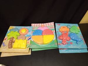 lot 1087 image: Childrens Puzzle Chalk Set Collection - Beach, Ice Cream, and Sea Life Themes - Retail $20