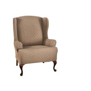 lot 1107 image: Stretch Sensations 1-Piece Stretch Newport Wing Chair Slipcover  Wheat - Retail $130