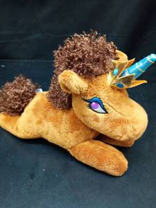 lot 1113 image: Afro Unicorn The Petting Zoo Stuffed Animal Plushie, Gifts for Kids, Scoopz Wildlife Animals, Brown Unicorn Plush Toy, 8 inches - Retail $12