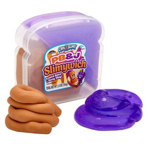 lot 1114 image: (2) Cra-Z-Slimy PB&J Slimywich Scented Butter and Glossy Slime1 scented chocolatestrawberry cone gitter  - Retail $10