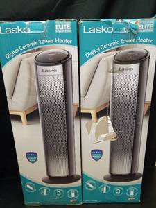lot 1121 image: (Set of 2) Lasko Space Heater Indoor, Elite Collection Fast Portable Room Heater and Thermostat, 3 Modes, Overheating & Tip-Over Protection, Electric Heaters for Indoor Use Large Room, Bedroom, BlackSilver  - Retail $110