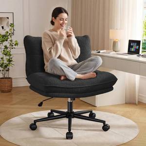 lot 1126 image: Elle Decor Criss Cross Chair with Wheels, 6.2 Extra Thick Cross Legged Office Chair, Height Adjustable Swivel Design for Home Office, Study & Vanity,Black - Retail $160