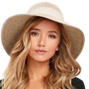 lot 1143 image: FURTALK Womens Beach Sun Straw Hat UV UPF 80 Travel Foldable Brim Summer UV Hat - Retail $26