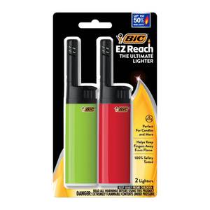 lot 1173 image: BIC EZ Reach Lighters With Extended Wands, 4-14H x 1W x 12D, Assorted Colors, Pack Of 2 Lighters - Retail $9