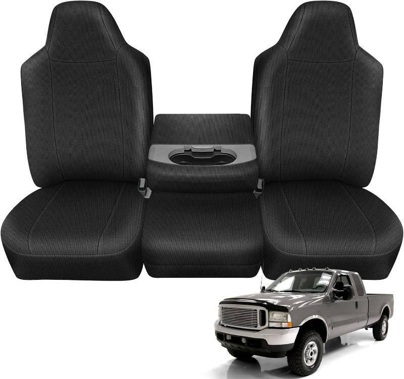 lot 142023 image: Truck Seat Cover Compatible with 2002-2010 Ford F250-F550 Super Duty Front 402040 Split Bench Seat with Molded Headrest, Heavy Duty Knitted Sponge Fabric