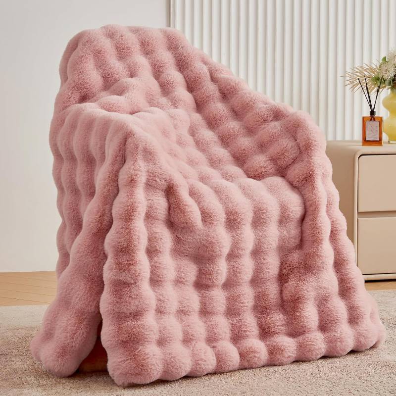 lot 241948 image: BENVWE Faux Fur Throw Blanket for Couch - Fluffy Soft Thick Bubble Blanket for Living Room Home Decor - Mothers Day Birthday Gifts for Women, Dusty Pink, 51 x 63