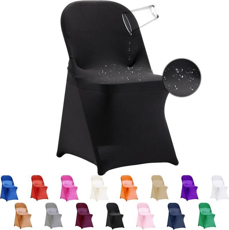 lot 241959 image: 36 PCS Waterproof Stretch Spandex Folding Chair Covers, Dining Room Chair Slipcovers Protector for Wedding, Banquet, Party, Holidays, Celebration and Decoration Black