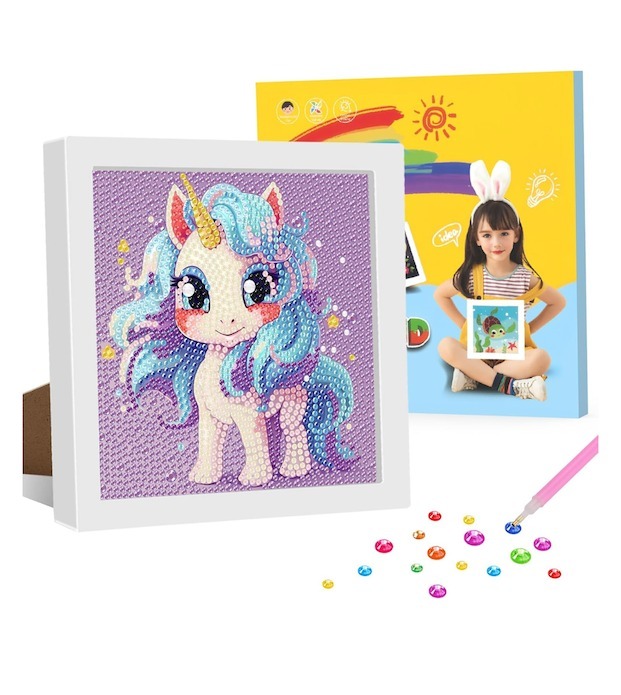 lot 9187177 image: Genius maker Diamond Art Kits with Frame, 5D Diamond Art Kits, Unicorn Diamond Gem Art for Girls Boys, Diamond Dots Kits, Painting Arts and Crafts for Home Wall Decor(7x7inch)