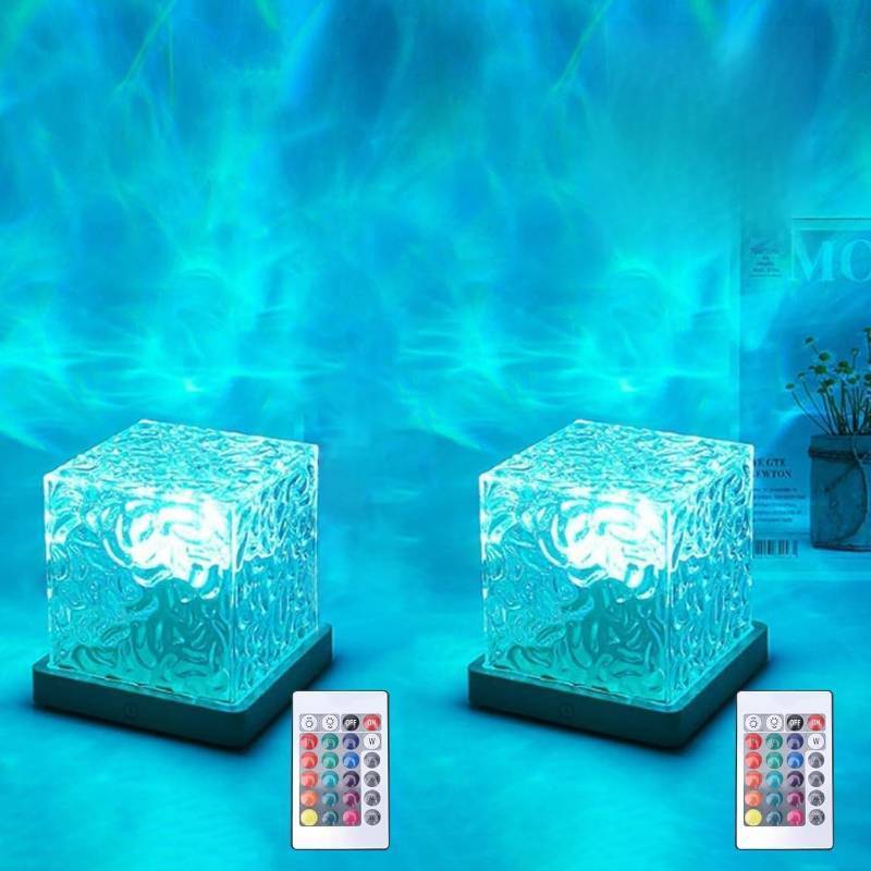 lot 161285 image: Ocean Wave Projection Lamp, 16 Color RGB Mood Light with Remote, 3D Water Ripple Night Light for Kids Room, Meditation, Yoga, Home Decor(2 Pcs)