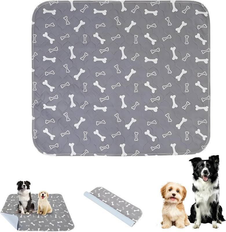 lot 161306 image: Puppy Pads with Pheromones Stickers, Reusable Pee Pads for Dogs, Durable 4-Layer Leak-Proof Training Mats with Non-Slip Bottom, Ideal for Indoor Training & Travel (Gray, L 31.5   35.4)