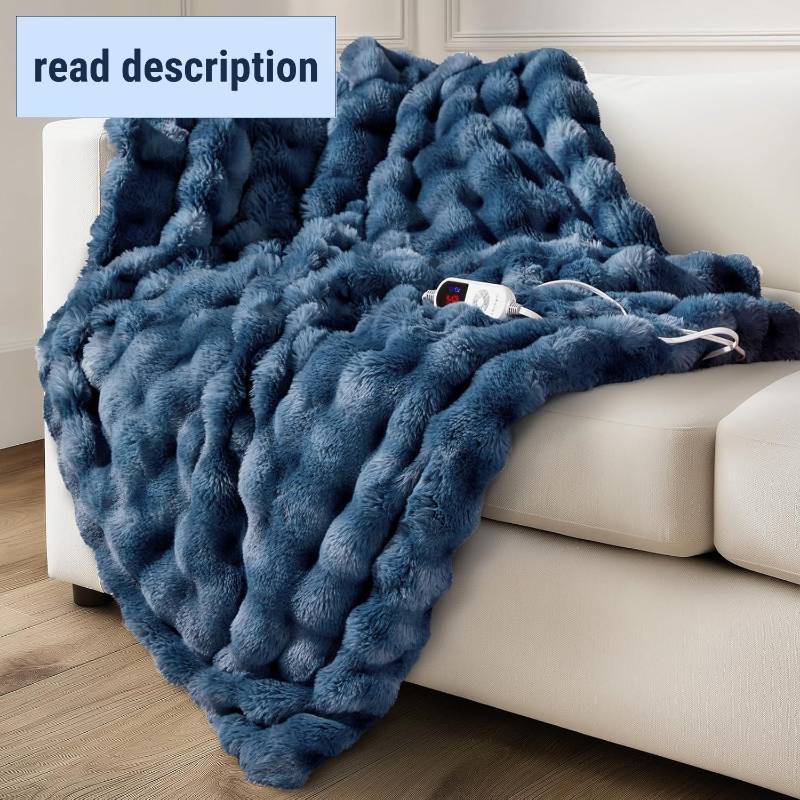 lot 271219 image: Electric Heated Blanket for Girls & Women, Soft & Luxurious, Faux Rabbit Fur Heating Throw Blankets, 6 Heat Settings, Overheat Protection, Quick Heating, Memory Function, Gift-Ready Design, 50x60