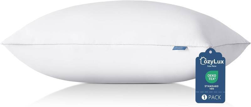 lot 371146 image: CozyLux Soft Supportive Bed Pillows for Side and Back Sleepers, Oeko-Tex Certified Down Alternative Filling, Hotel Quality Fluffy Sleeping Pillow, Queen Size Set of 1, White, 18 x 28