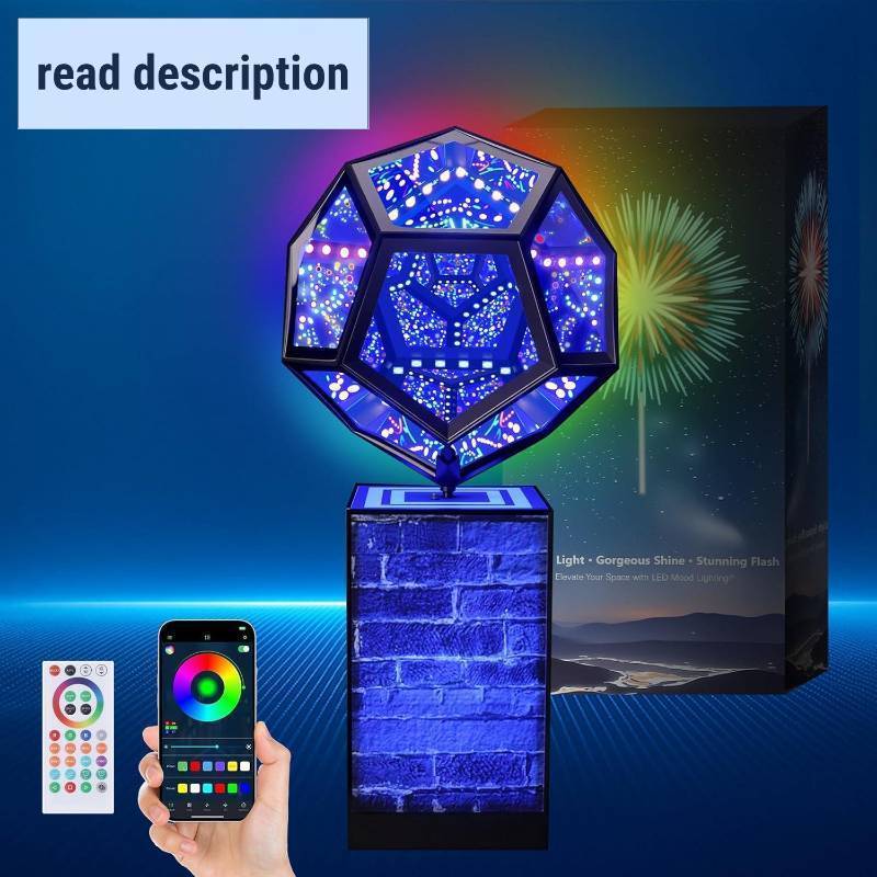 lot 431201 image: Upgraded Rotatable Infinity Mirror Light Cool LED Changing Night Light Dodecahedron Lights with Music Sync Function for USB Power Supply for Computer Game Table Birthday Gift