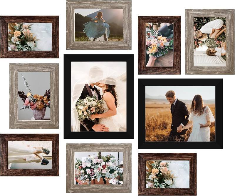 lot 111549 image: LUCKYLIFE Picture Frames Collage Wall Decor 10-Pack, Gallery Wall Frame Set with 8x10 5x7 4x6 Frames in 3 Different Finishes