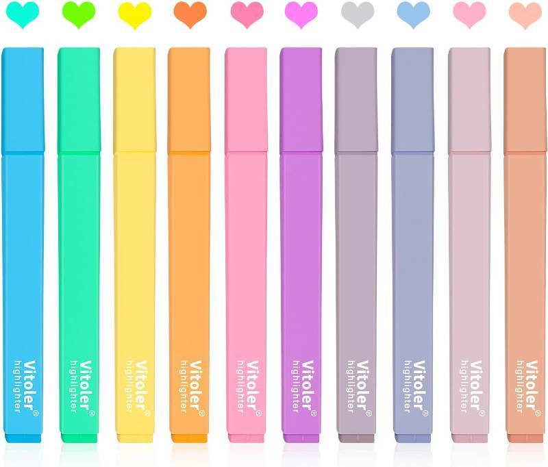 lot 311306 image: Vitoler 10Pcs Aesthetic Highlighters, Chisel Tip Marker Pens,Assorted Color Candy Highlighters,No Bleed Bible Highlighter,Cute Pastel Highlighter for Journaling Planner Notes School Supplies
