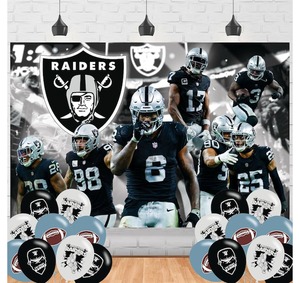 lot 9187184 image: Las-Vegas Raiders Birthday Backdrop,Raiders Poster for Football Raiders Theme Party Decorations Birthday Supplies Background Studio Shoot Photo Props