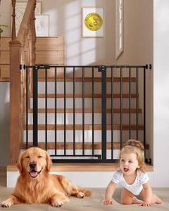 lot 142089 image: InnoTruth 29.5 40.75 Baby Gate for Stairs, 30 Tall Dog Gates for Doorways & Hallways, Safety Gate for Kids & Pets, Pressure-Mounted Walk-Through with Dual Lock & 2-Way Swing, Black