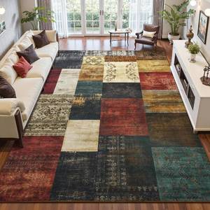 lot 142099 image: DweIke Washable Area Rugs 4x6 for Living Room, Modern Geometric Colorful Soft Patchwork Carpet, Non-Slip Stain Resistant Throw Rug for Bedroom Dining Room Office Home Decor