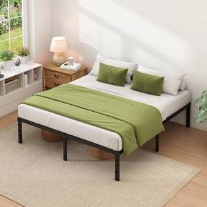 lot 142103 image: NEW JETO Metal Bed Frame,King Size Bed Frame with Storage Space,Heavy Duty Sturdy Mattress Foundation,Easy Assembly,No Box Spring Needed, Black,14 Inch,King