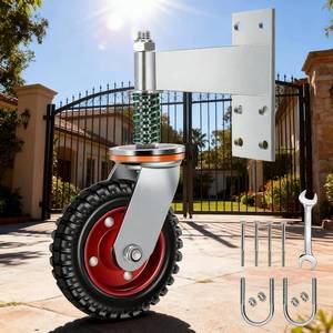 lot 142121 image: Heavy Duty Gate Wheel, 360  Swivel Spring Loaded Gate Wheels for Wooden Gate & Metal Tube, 6 Inch Smooth Fence Gate Wheel, 600 Lbs Load Capacity Gate Wheels with Installation Tools, 1 Pack, BlackRed