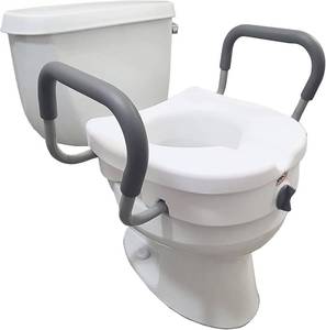 lot 142125 image: Carex E-Z Lock Raised Toilet Seat With Handles, 5 Toilet Seat Riser with Arms, Handicap Raised Toilet Seat For Seniors and Elevated Toilet Seat