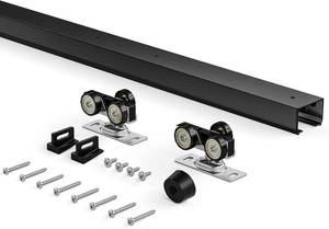 lot 142127 image: EaseLife 6FT72in Sliding Pocket Door Hardware Kit Black, Commercial Grade, Aluminum Box Rail Kit, Slide Smoothly Quietly, Easy Install, No Door (68.5in Track for 2436 Wide Single Door)