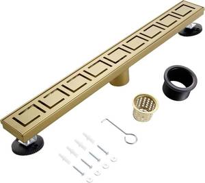 lot 142128 image: 24 Inch Linear Shower Drain, Brushed Gold Shower Drain, Removable Grate, 304 Stainless Steel, Easy to Install and Clean for Bathrooms (Drain Base Not Included), LSD-30A-24G