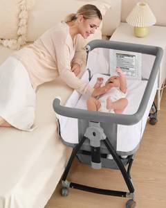 lot 242024 image: wayfong Baby Bassinet, Bassinet Bedside Sleeper with Wheels, Breathable Mesh Bedside Bassinet for Baby, Mosquito Net, Storage Basket, 6 Height Adjustable, Easy to Assemble