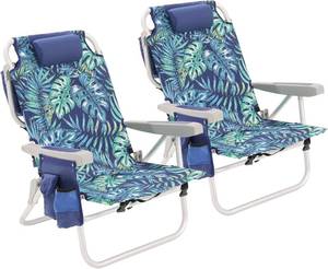 lot 242026 image: Retails for $140 SUNNYFEEL Low Beach Chair 2 Pack, 5-Position Lay Flat Reclining, Backpack Portable Folding Chairs with Cooler Bag & Cup Holder, Heavy Duty 350 LBS, Compact for Beach, Camping, Travel