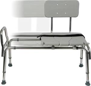 lot 242028 image: DMI Tub Transfer Bench and Shower Chair with Non Slip Aluminum Body, FSA Eligible, Adjustable Seat Height and Cut Out Access, Holds Weight up to 400 Lbs, Bath and Shower Safety, Transfer Bench