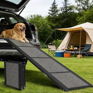 lot 242053 image: Dog Ramp for Car 63 x 17, Folding Pet Ramp for Large Dogs with Non-Slip Rug Surface, Portable Dog Car Ramp for SUV Car & Truck