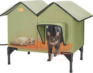 lot 342043 image: Heated Cat House for Outside Cats in Winter, Large Insulated Heated Outdoor Cat House Weatherproof with Elevated Base & Escape Door, Waterproof Cat Shelter for Multiple Cats Feral Stray Barn Kitty