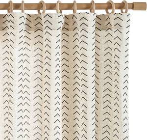 lot 342049 image: jinchan Linen Boho Curtains for Living Room Semi Sheer Curtains for Bedroom 84 Inches Long Herringbone Printed Farmhouse Drapes, Rod Pocket Window Treatment Curtain Set of 2 Panels Black on Linen