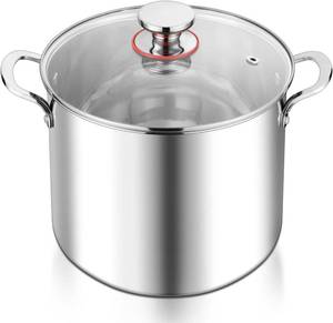 lot 441985 image: E-far 12-Quart Stock Pot, 1810 Stainless Steel Stockpot with Lid for Cooking Simmering Soup Stew, Heavy Duty Cookware Works wInduction, Non-toxic & Corrosion Resistant, Dishwasher Safe