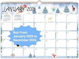 lot 442008 image: Comix 2026 Wall Calendar 14x11 Inch - 12 Monthly Calendar, January 2026 to December 2026, Calendar with Spiral Binding Week Numbers, Gift for Holiday, Ideal for School, Home and Office,Christmas Style