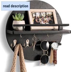 lot 342045 image: dreampossible Key Holder for Wall Decorative with Shelf and Hooks, Mail Organizer Wall Mount, Circular Design Entryway Key Rack Hanger, Rustic Home Decor (Black)