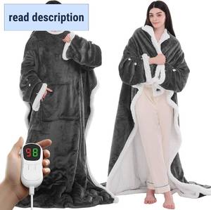 lot 342046 image: Heated Electric Blanket Shawl Heating Throw Heated Poncho - Wearable Blanket Hoodie Wrap Sherpa with 10 Heat Levels & Multi Heating Time Settings (50x75 Grey)