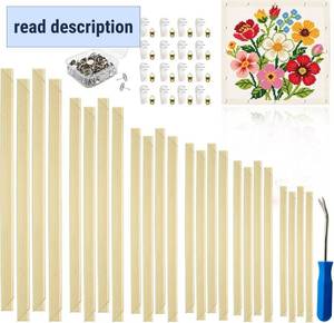 lot 342053 image: 24pcs Needlepoint Stretcher Bars Stretcher Bars for Needlework, Embroidery Hoop Set with 100 Pins, 26 Wooden Canvas Hoops (6 Sizes), Includes Decorative Pinning Tools and Nail Removal Tool