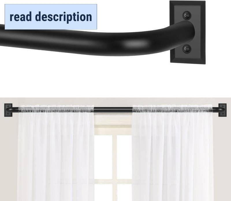 lot 121374 image: Black Wrap Around Curtain Rods 66 to 120Blackout Heavy Duty Adjustable Long Window Curtain Rod Room Darkening Modern Industrial Curved French Return Metal Drapery Rod Easy Install Matte Black