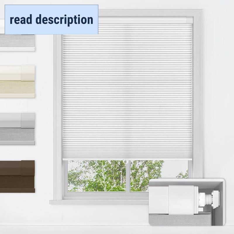 lot 121389 image: LazBlinds No Tools No Drill Cordless Cellular Shades, Light Filtering Honeycomb Shades for Home, Thermal Insulation Blinds for Windows, 27 W x 64 H, White
