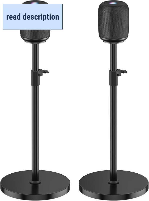 lot 221345 image: Retails for $140 2 Pack Height Adjustable Speaker Stand for Homepod 1 and Homepod 2 Stand Built-in Cable Management - Heavy-Duty Floor Speaker Stands for HomePod 1st and 2nd Generation Speakers Easy to Install, Black