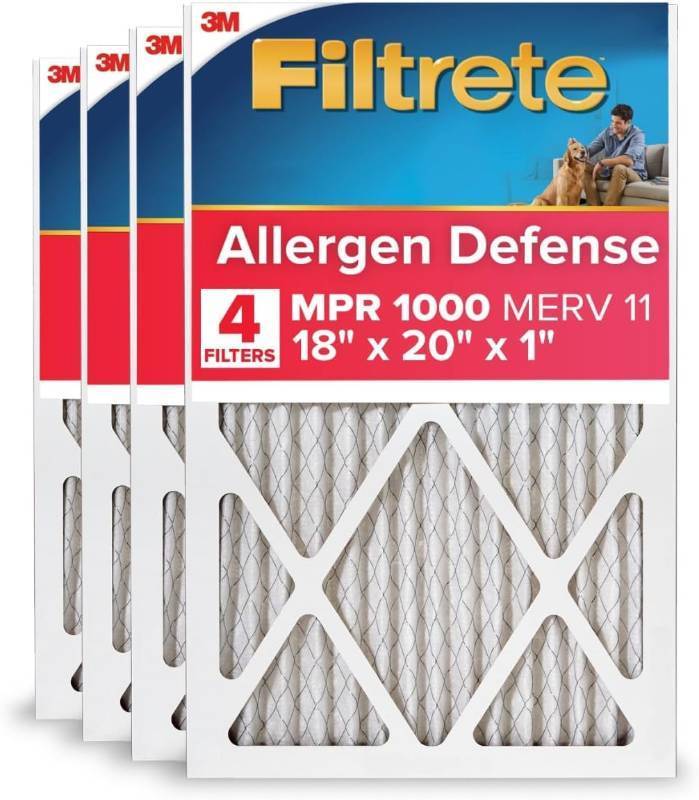 lot 221382 image: Filtrete 18x20x1 AC Furnace Air Filter, MERV 11, MPR 1000, Micro Allergen Defense, 3-Month Pleated 1-Inch Electrostatic Air Cleaning Filter, 4 Pack (Actual Size 17.81 x 19.81 x 0.81 in)