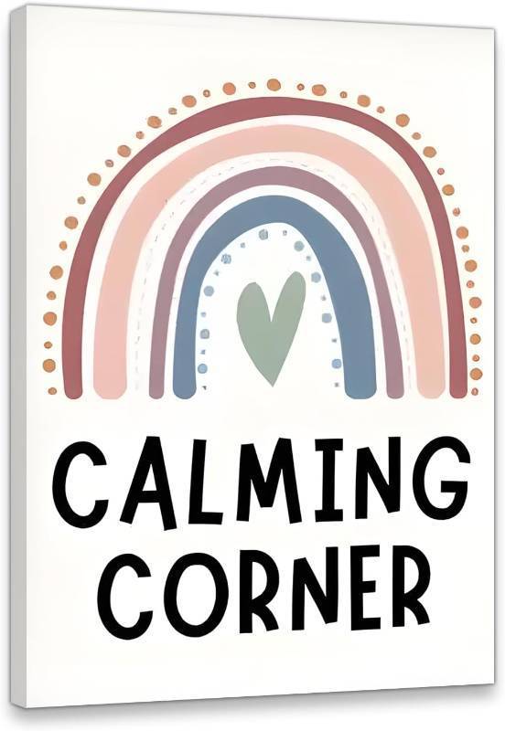 lot 321228 image: Calming Corner Classroom Canvas Wall Art,Calm Down Corner Picture Wall Decor Anxiety Relief Painting Elementary and Middle Teacher Office Decoration 1624 IN(Stretched Canvas on A Wooden Frame)