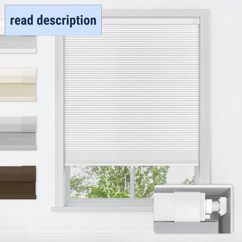 lot 321242 image: LazBlinds No Tools No Drill Cordless Cellular Shades, Blackout Light Blocking Honeycomb Shades for Home, Thermal Insulation Blinds for Windows, 35 W x 64 H, White