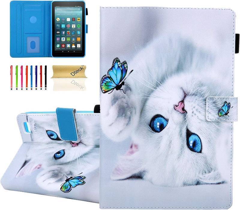 lot 321255 image: Dteck Case for Fire 7 Tablet (201920172015 Release - 9th7th5th Generation) - Protective Leather Magnetic Case with Auto SleepWake Foldable Stand Flip Cute Cover for Kindle Fire 7 (White Cat)