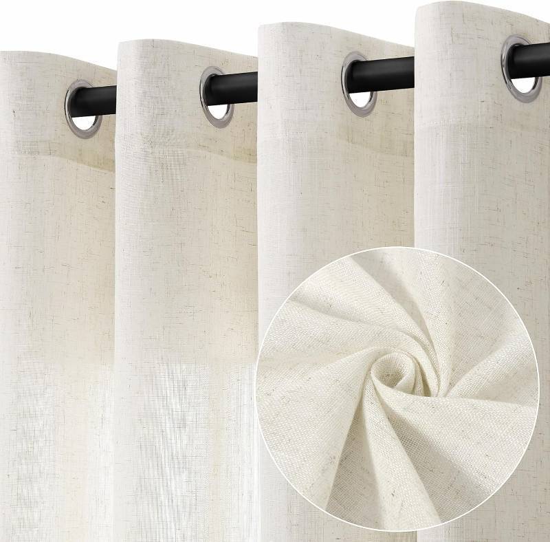 lot 421327 image: Natural Cream Linen Curtains 84 Inch Length 2 Panels for Living Room Bedroom, Light Filtering Sheer Curtains 84 Inches, Modern Farmhouse Grommet Semi Sheer Soft Privacy Drapes